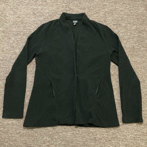 Eileen Fisher Jacket Blazer Women's Small Black Textured Ribbed Made in USA - Picture 1 of 11